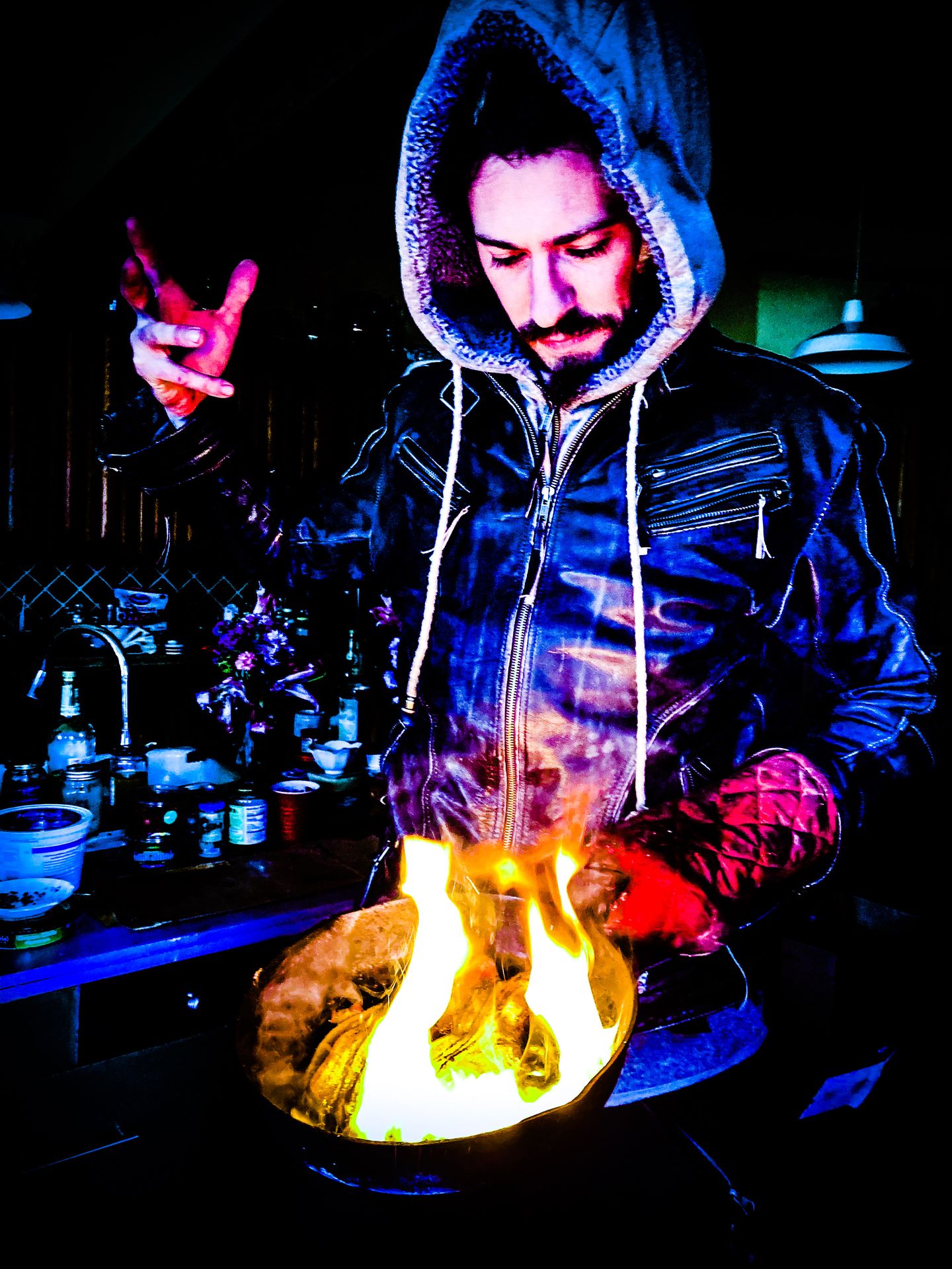 Quinn tends fire