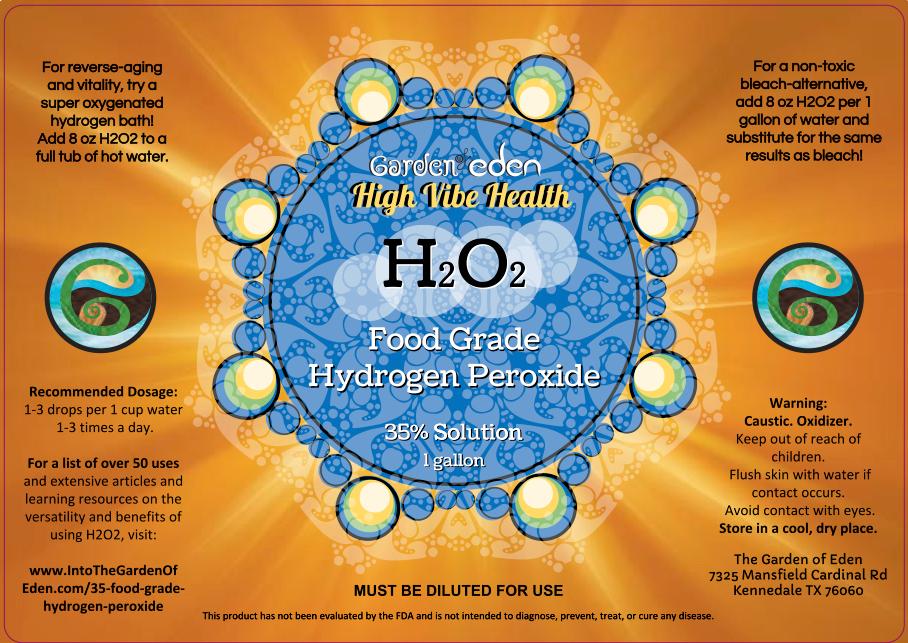 High Vibe Health from The Garden of Eden 1 gallon 35% Food Grade Hydrogen Peroxide label