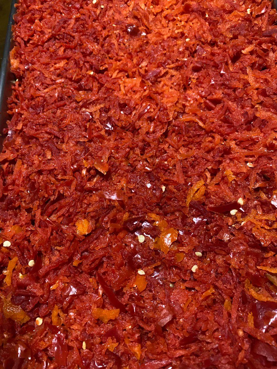 The Garden of Eden red bell peppers prepped for freeze dryer trays