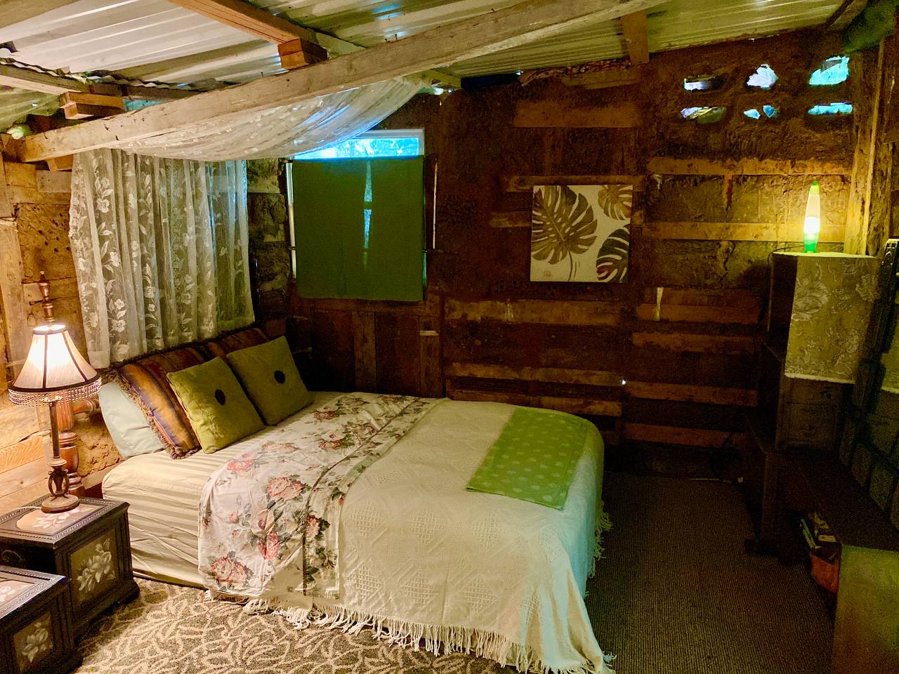 The cozy interior of the cob house