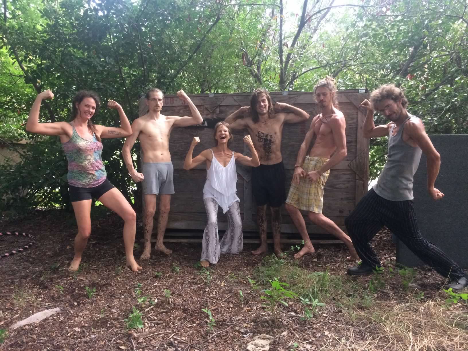 Moving the wooden shipping crate across the property made our team stronger