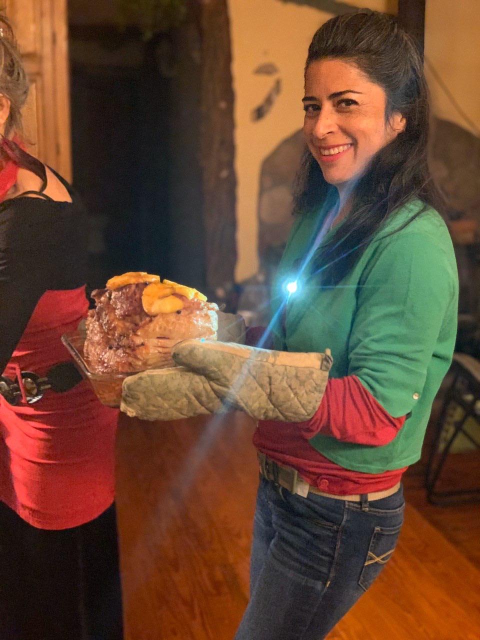 A volunteer preps our holiday feast