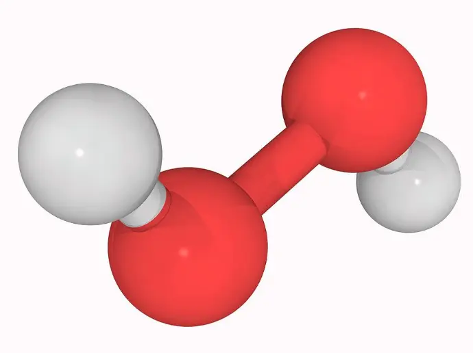 Hydrogen peroxide molecule = 2 atoms of oxygen + 2 atoms of hydrogen